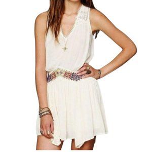 Free People Ethnic Embroidered Ivory Lace Mini Dress size Small